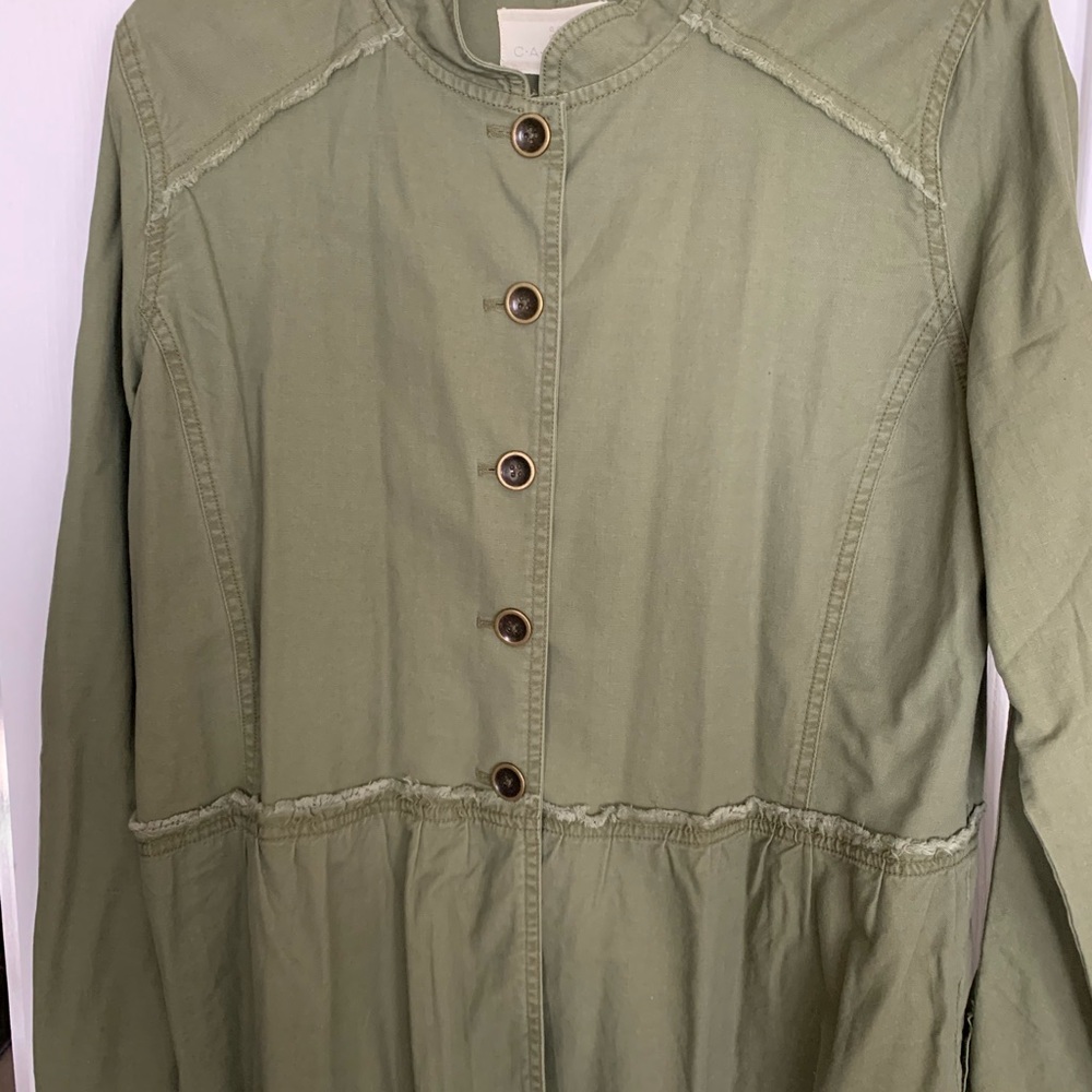 Caslon raw hem, peplum jacket.  Size M.